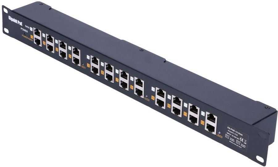 EXTRALINK 12 Port Passive arba 802.3af/at PoE Injector 1 GbE 18v ~ 57v DC Rack 19"