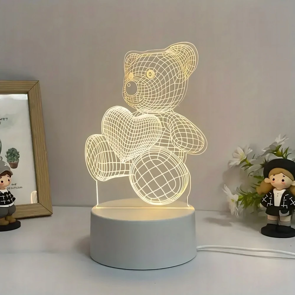 Bez Marki 3d Led Naktinė Lempa Meškutis su Širdimi - Šilta Šviesa