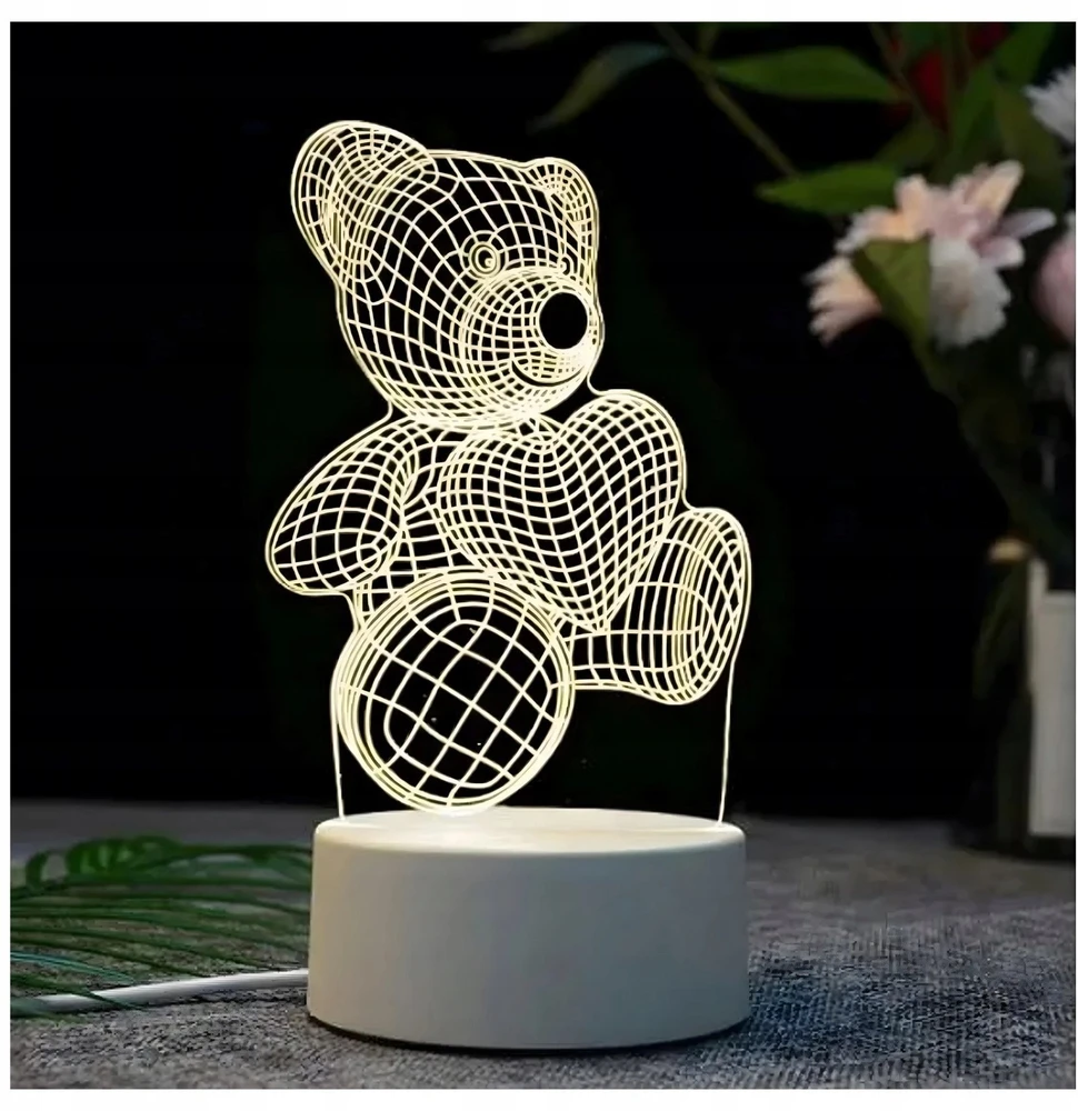 Bez Marki 3d Led Naktinė Lempa Meškutis su Širdimi - Šilta Šviesa
