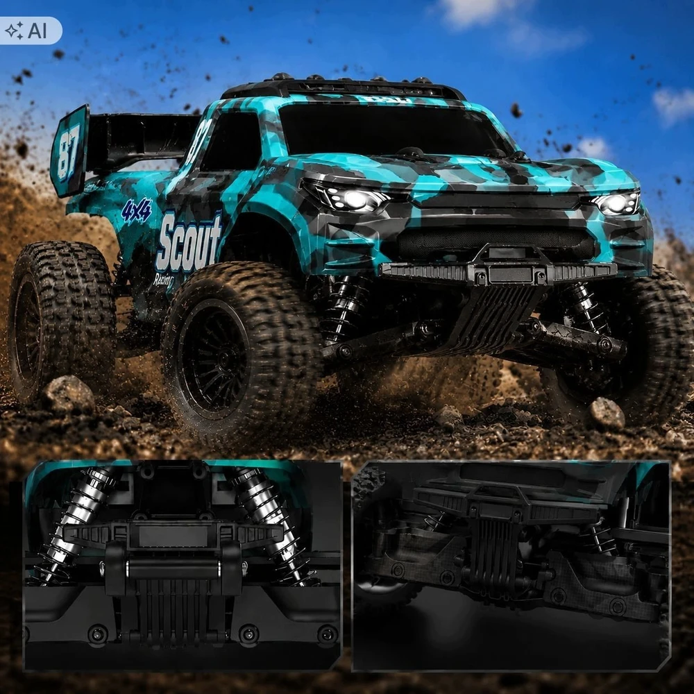EXTRALINK RC SC10 remote-controlled car 1/10 brushless 4WD extreme truck mėlynas
