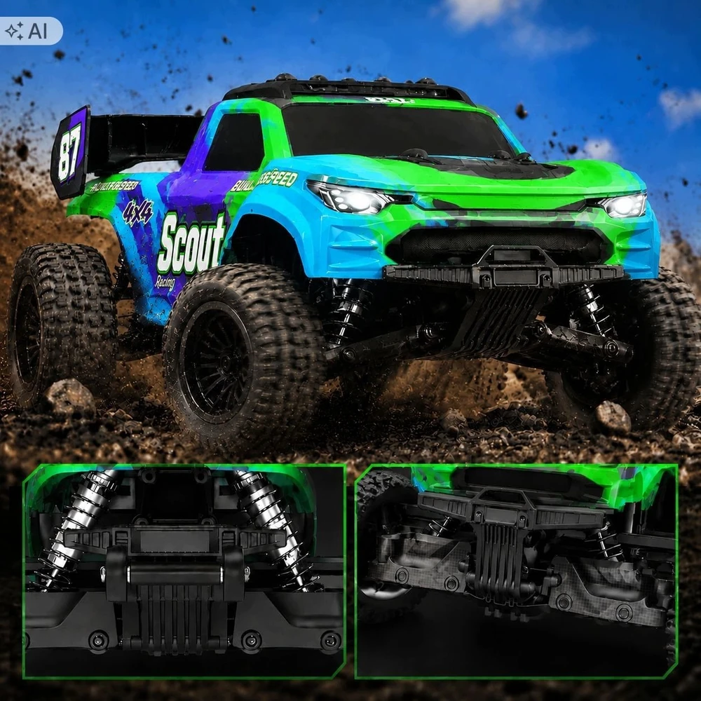 EXTRALINK RC SC10 REMOTE-CONTROLLED CAR 1/10 BRUSHLESS 4WD EXTREME TRUCK Žalias
