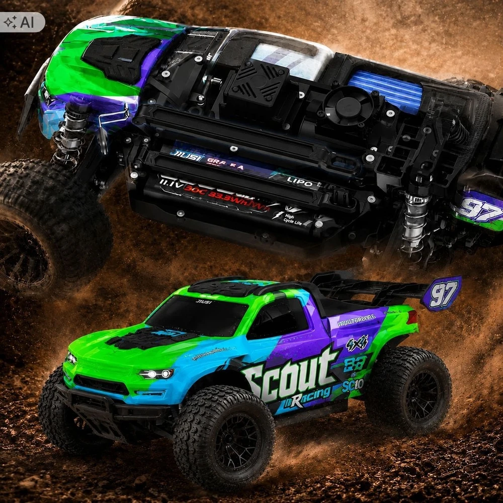 EXTRALINK RC SC10 REMOTE-CONTROLLED CAR 1/10 BRUSHLESS 4WD EXTREME TRUCK Žalias