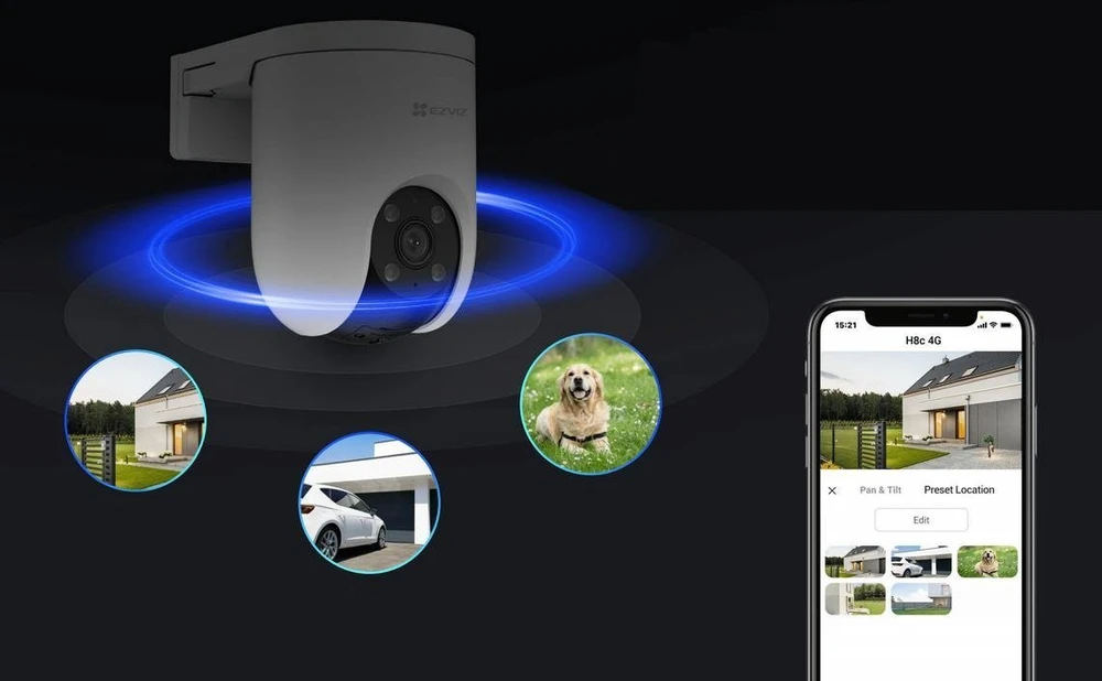 Valdoma 4G IP kamera su SIM jungtimi EZVIZ CS-H8C 4G LTE, 3Mpix, PIR, MicroSD jungtis, Ezviz app