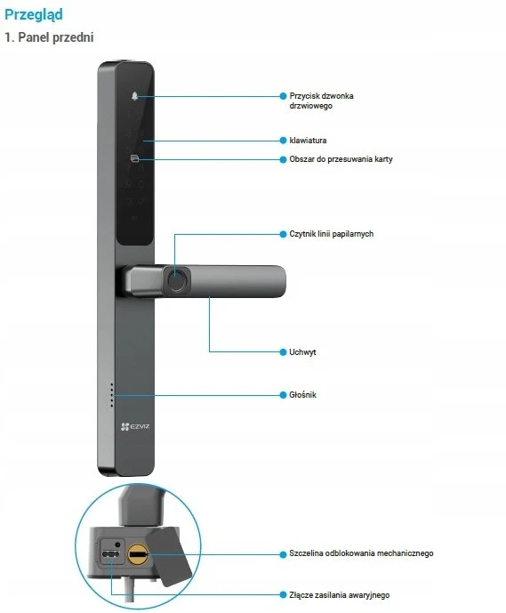 Išmani durų rankena EZVIZ, IP65, Wi-Fi 2.4GHz, SLIM, su slaptažodžiu, RFID, pirštų antspaudu