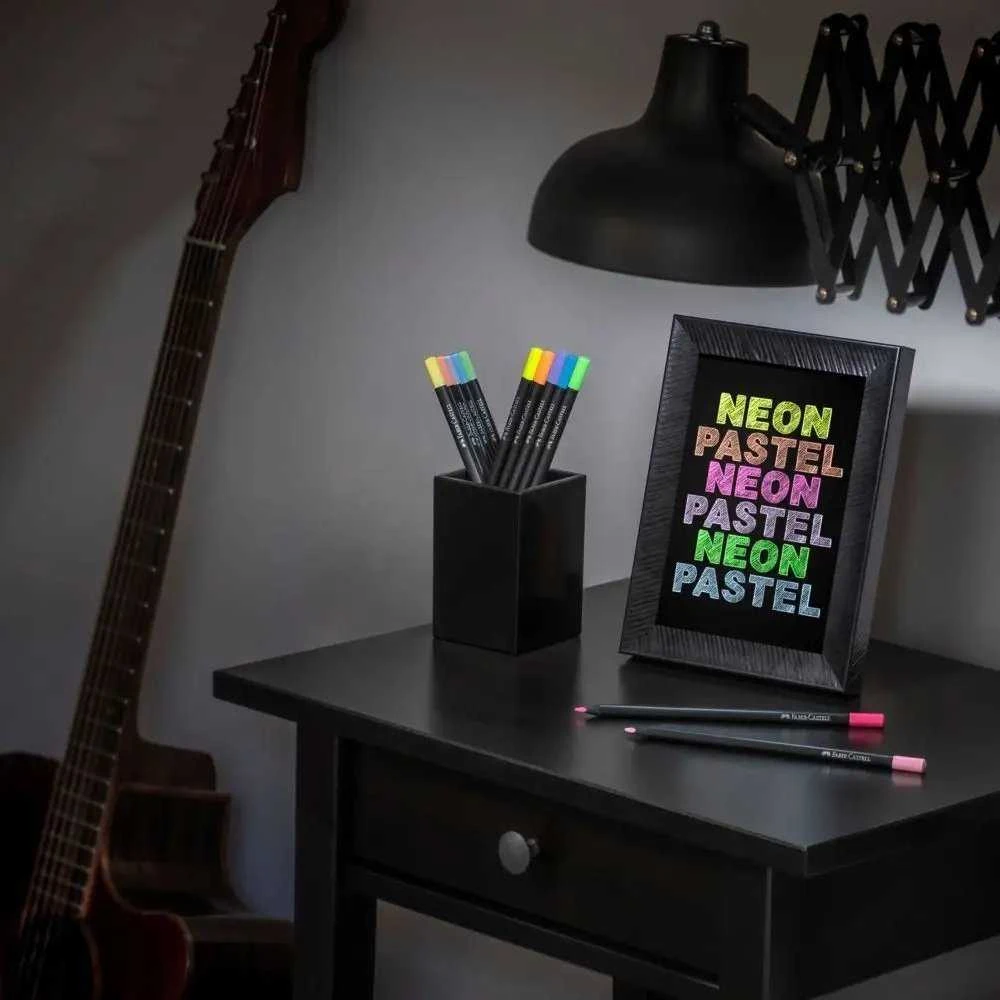Spalvoti pieštukai Faber-Castell Juodas Edition, 12 neoninių ir pastelinių spalvų