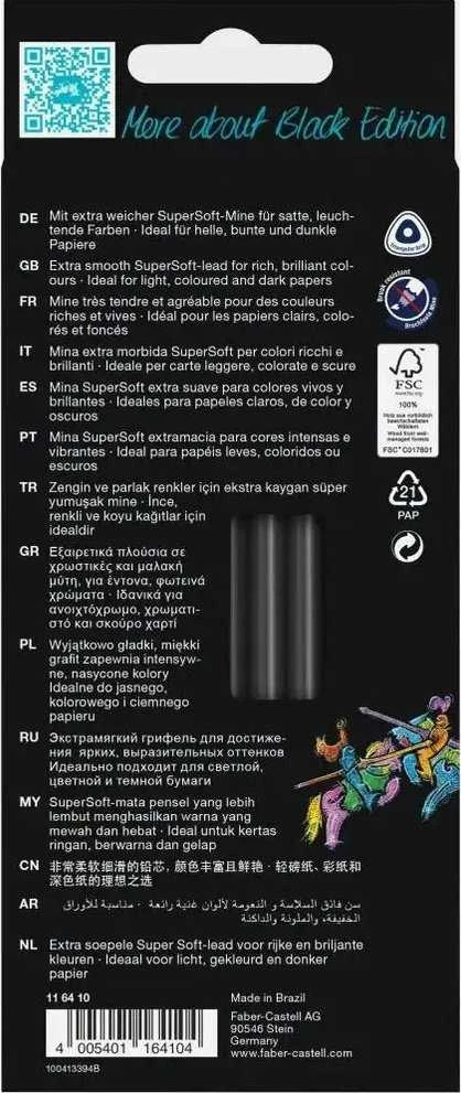 Spalvoti pieštukai Faber-Castell Juodas Edition, 12 neoninių ir pastelinių spalvų