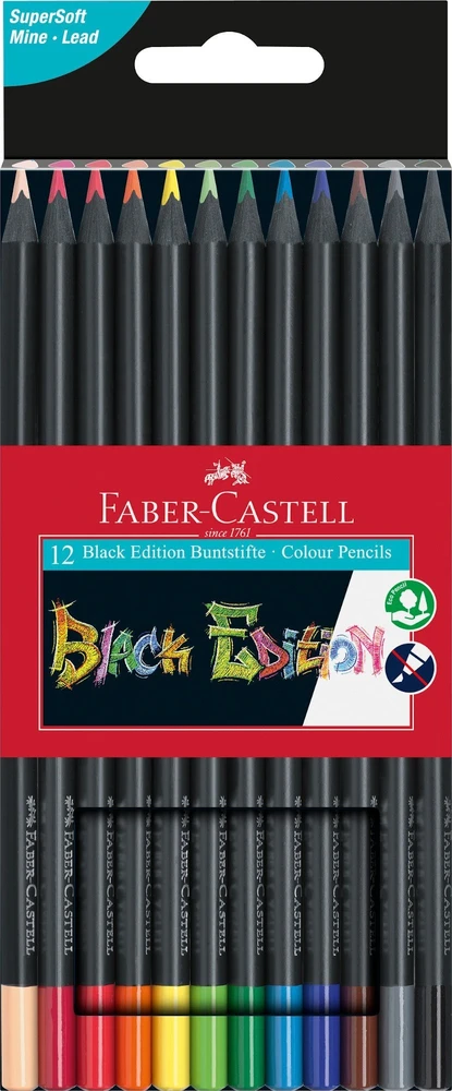 Spalvoti pieštukai Faber-Castell, Juodas Edition, 12 spalvų