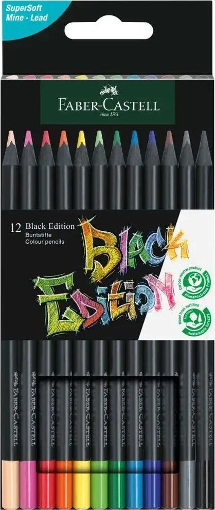 Spalvoti pieštukai Faber-Castell, Juodas Edition, 12 spalvų
