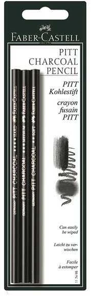 Medžio anglies pieštukų rinkinys Faber-Castell PITT, S, M, H, 3vnt