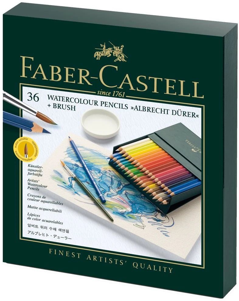 Carruzzo Faber-Castell Albrecht Dürer akvareliniai pieštukai, 36 spalvų, dovanų dėžutė, teptukai, 36 vnt.