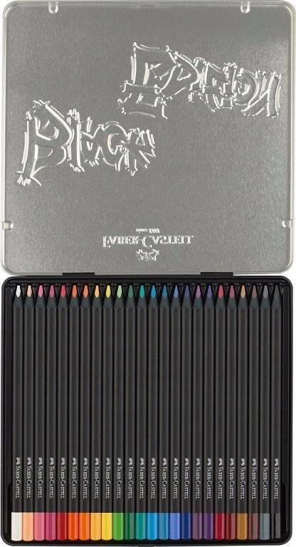 Spalvoti pieštukai Faber-Castell Juodas Edition, 24 ryškių spalvų, metalinėje dėžutėje