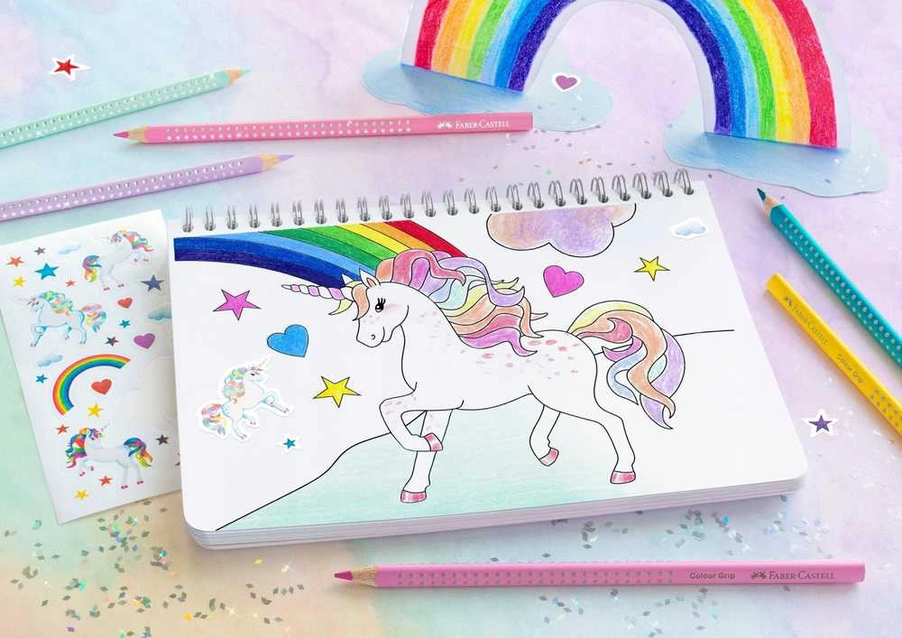 Spalvoti pieštukai Faber-Castell Colour Grip Unicorn 10 +3 sparkle pastell spalvos