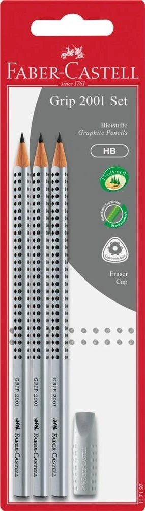 Faber-Castell FABER-CASTELL Bleistift Grip 2001 HB 3x +Radierer BK