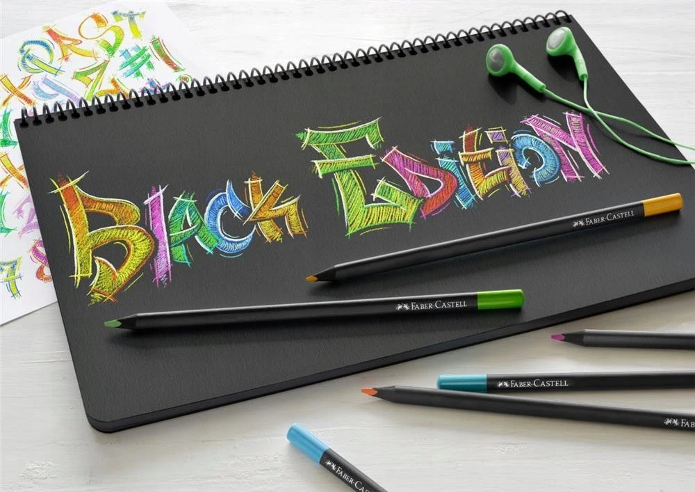 Spalvoti pieštukai Faber-Castell Juodas Edition, 36 pastelinių spalvų, metalinėje dėžutėje