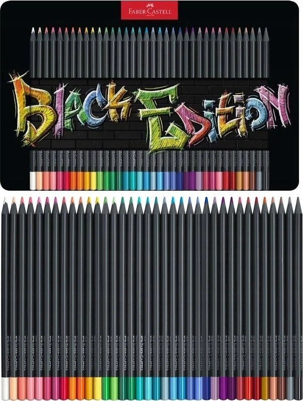Spalvoti pieštukai Faber-Castell Juodas Edition, 36 pastelinių spalvų, metalinėje dėžutėje