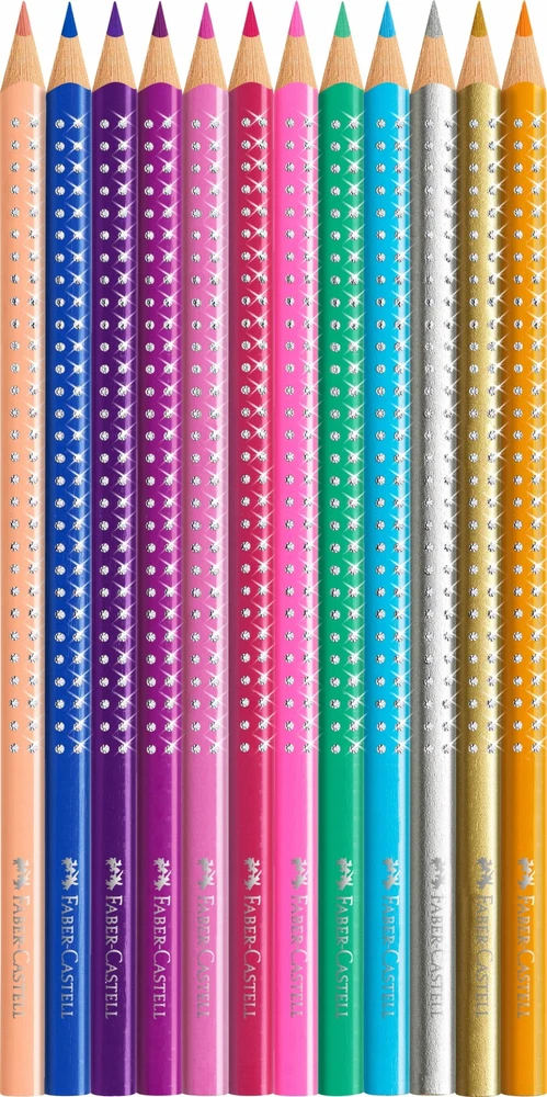 Spalvoti pieštukai Faber-Castell Sparkle, 12 spalvų, metalinėje dėžutėje