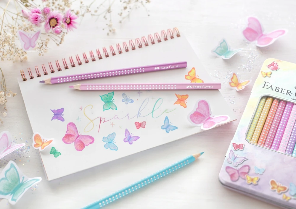 Spalvoti pieštukai Faber-Castell Sparkle, 12 spalvų, metalinėje dėžutėje