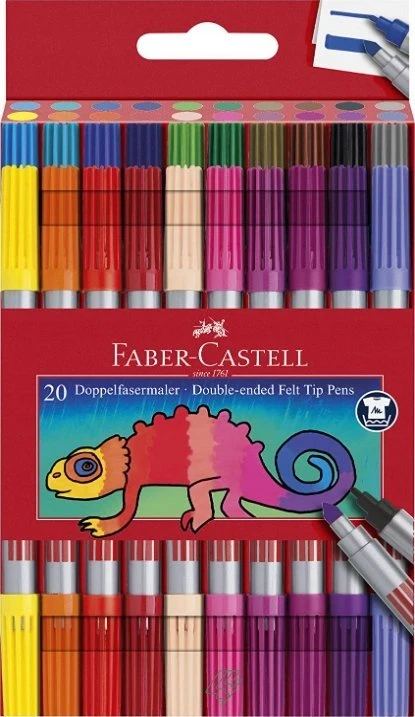 Flomasteriai Faber-Castell, dvipusiai, 20 spalvų