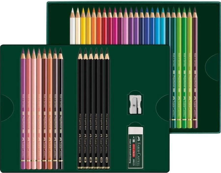 Faber-Castell Polychromos & Pitt grafito matinių spalvų rinkinys, 38 vnt., Carruzzo