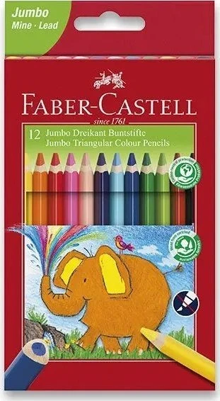 Spalvoti pieštukai Faber-Castell Jumbo, Tribriauniai, 12 spalvų