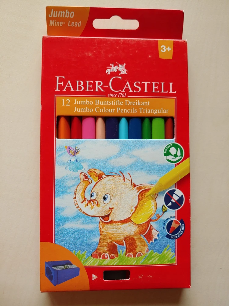 Spalvoti pieštukai Faber-Castell Jumbo, Tribriauniai, 12 spalvų