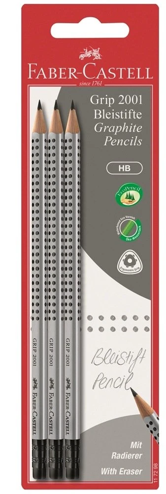 Faber-Castell FABER-CASTELL Pieštukas Grip 2001 su G-tip HB 3x JUODA