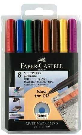 Permanentinių rašiklių rinkinys Faber-Castell Multimark S. 0.4mm. su trintuku. 8 spalvos