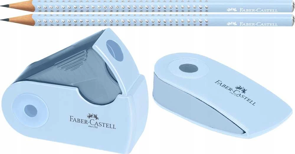 Pieštukas Faber-Castell Sparkle, 2 pieštukai + trintukas + drožtukas, melsvos spalvos