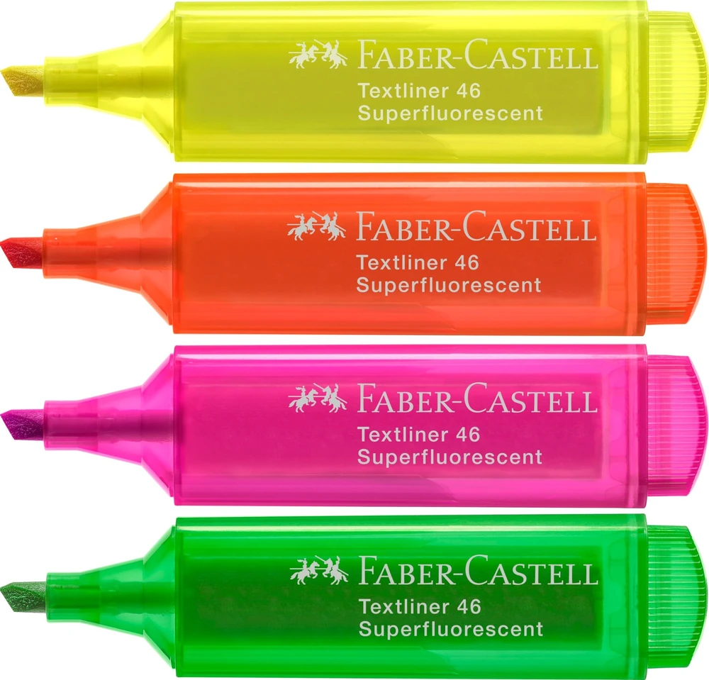 Teksto žymeklių rinkinys Faber-Castell 46, labai ryškių spalvų, 4 spalvų