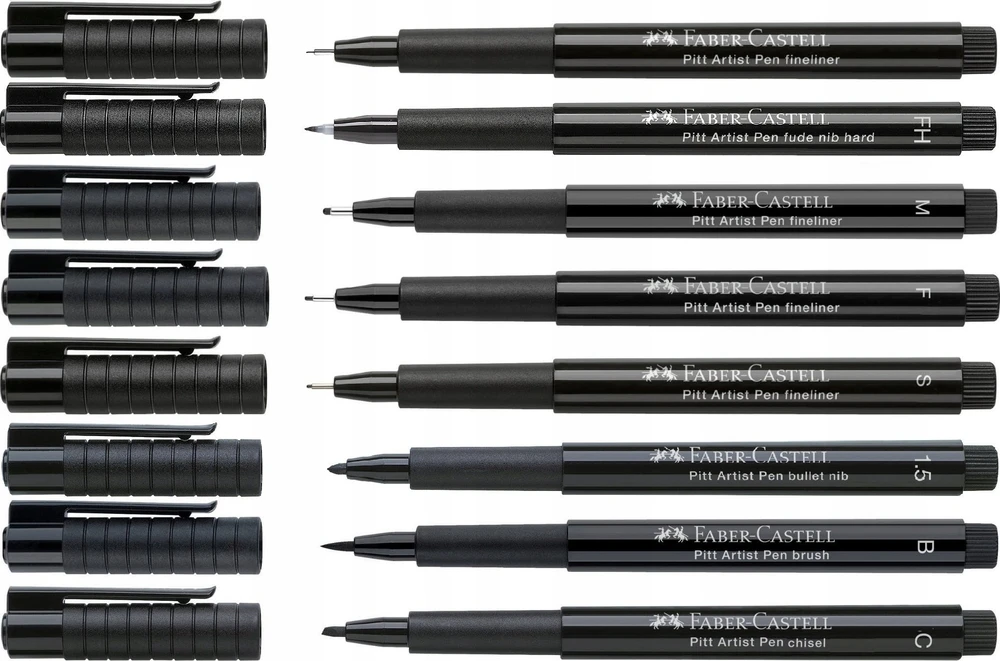 Rašikliai piešimui Faber-Castell Pitt Artist Pen #199, 8vnt (XXS,S,F,M,1.5,C,B,FH)