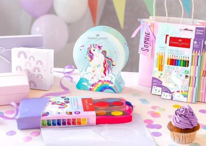 Spalvoti pieštukai Faber-Castell Colour Grip Unicorn 18 +6 sparkle pastell spalvos