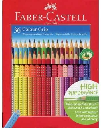 Spalvoti akvareliniai pieštukai Faber-Castell Colour Grip, 36 spalvos, tribriauniai
