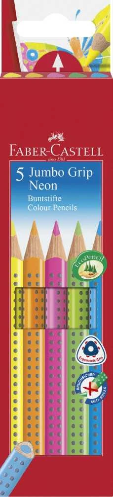 Spalvoti pieštukai Faber-Castell Jumbo Grip, 5 neoninės spalvos