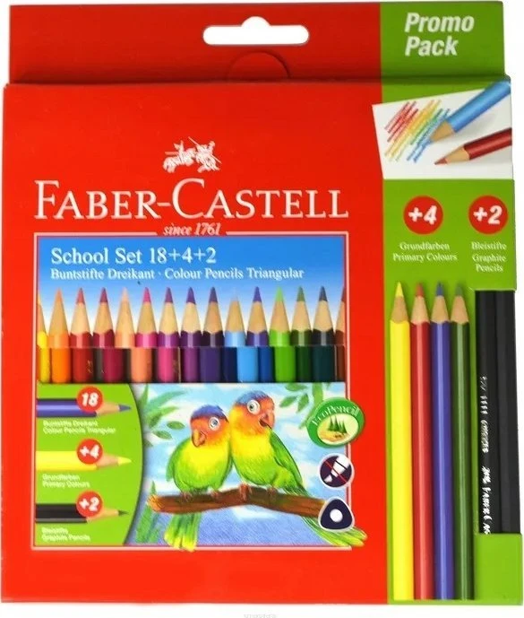 Faber-Castell trikampiai pieštukai, reklaminis rinkinys, 18 vnt. + 4 vnt. + 2 vnt. (201597)