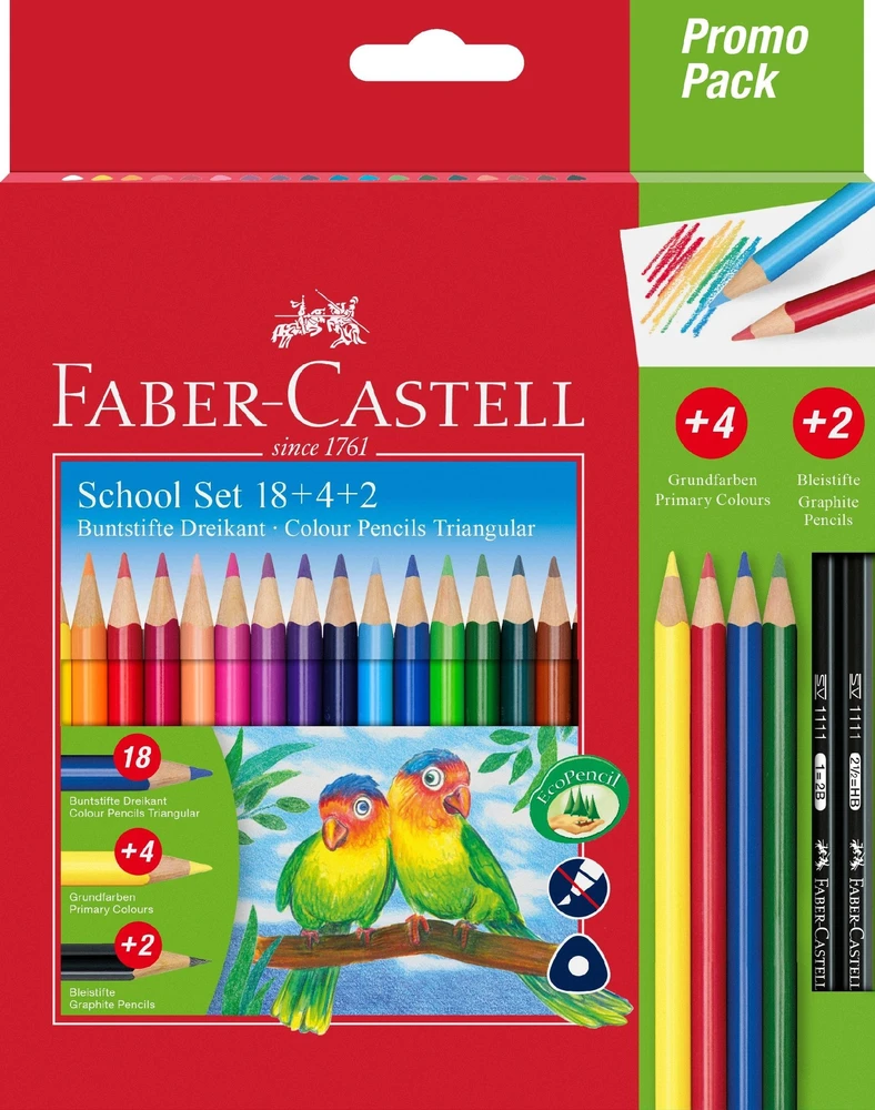 Faber-Castell trikampiai pieštukai, reklaminis rinkinys, 18 vnt. + 4 vnt. + 2 vnt. (201597)