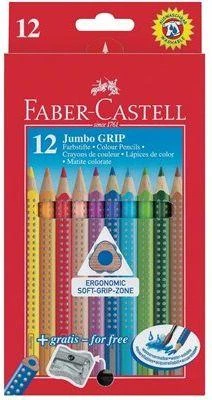 Spalvoti akvareliniai pieštukai Faber-Castell Grip Jumbo, tribriauniai, 12 spalvų