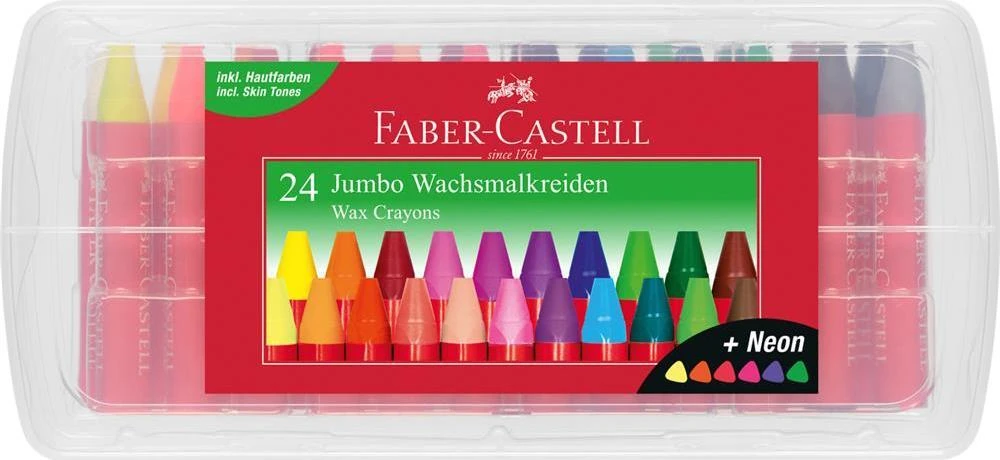 Vaškinės kreidelės Faber-Castell Jumbo, tribriaunės, 24 spalvos