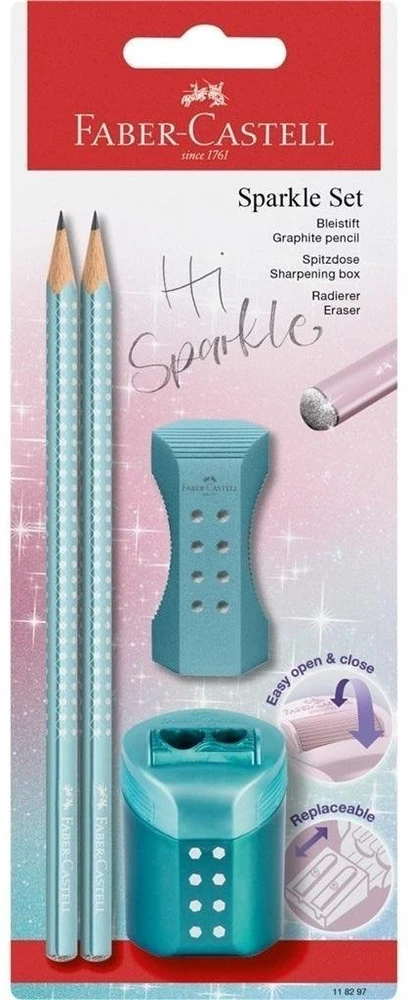 Faber-Castell Pieštukas 2 vnt. + trintukas + drožtukas Sparkle Cosmic turkio spalvos
