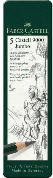 Pieštukai Faber-Castell 9000 Jumbo, 5vnt, metalinėje dėžutėje