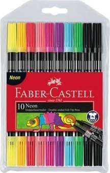 Flomasteriai Faber-Castell, dvipusiai, 10 neoninių spalvų