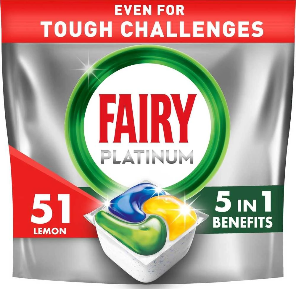 Indaplovių tabletės Fairy Platinum All In One Lemon, 51 vnt.