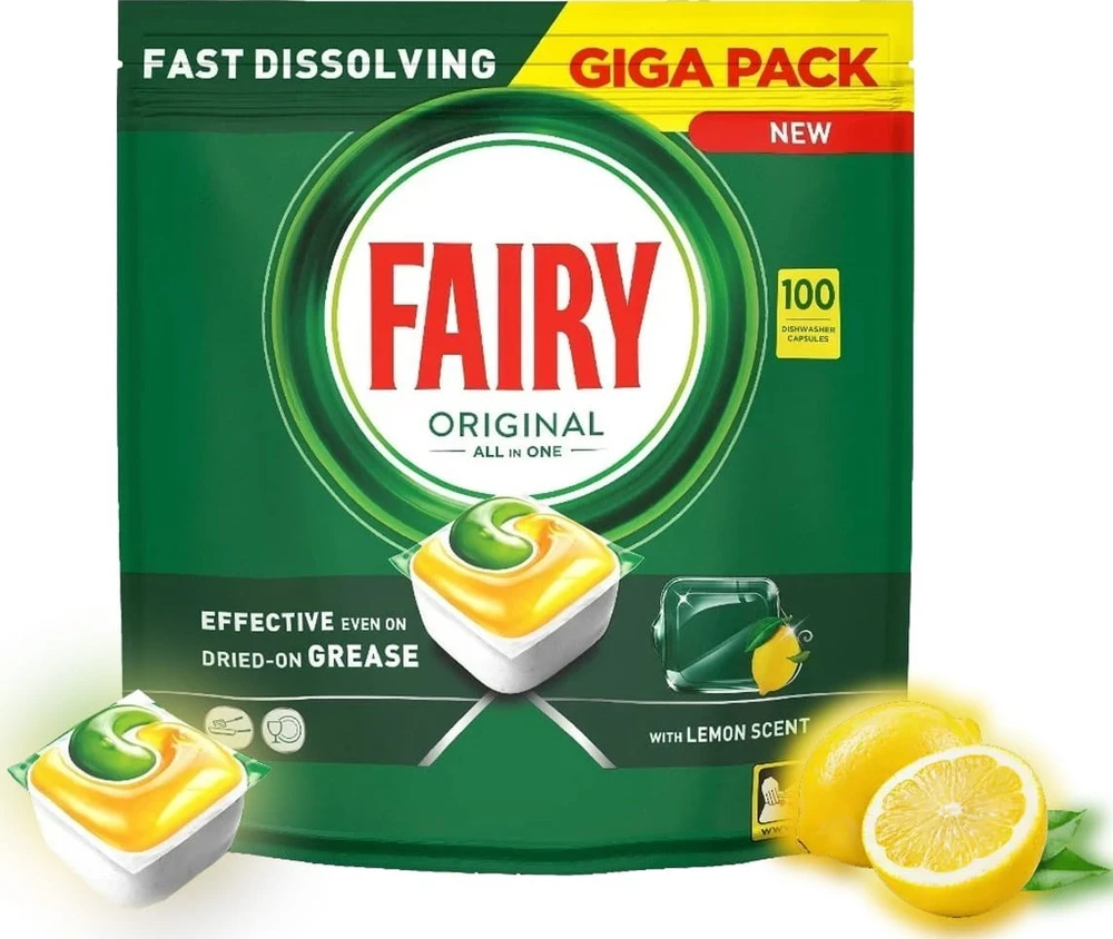 Indaplovių tabletės Fairy Platinum All In One Lemon, 100 vnt., citrinų kvapo