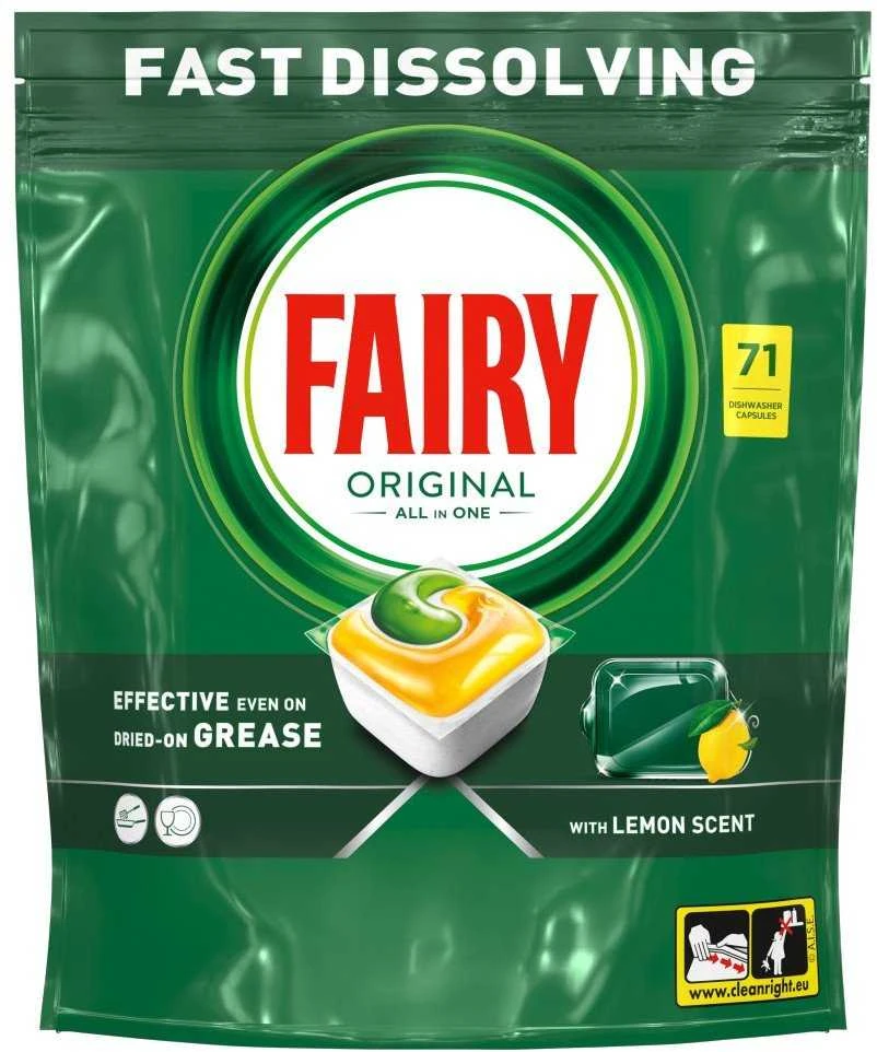 Indaplovių tabletės Fairy Platinum All In One Lemon, 71 vnt., citrinų kvapo