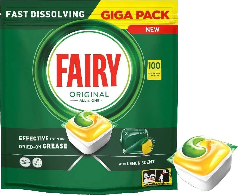 Indaplovių tabletės Fairy Platinum All In One Lemon, 100 vnt., citrinų kvapo