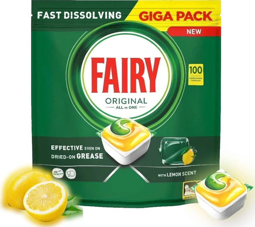 Indaplovių tabletės Fairy Platinum All In One Lemon, 100 vnt., citrinų kvapo