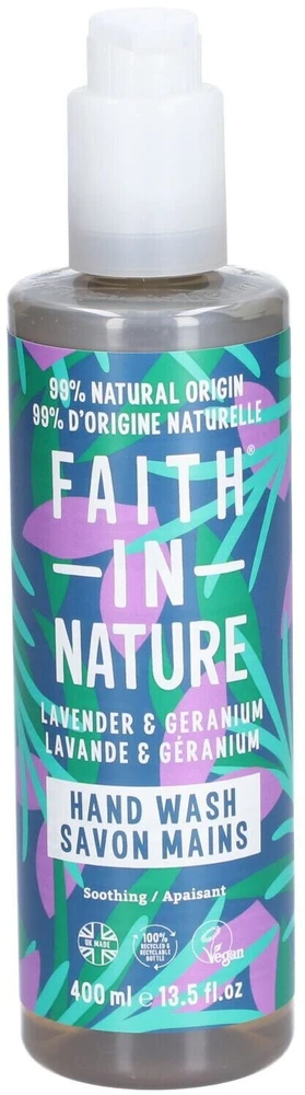 Faith In Nature Lavandų ir pelargonijų valomasis ir maitinamasis rankų gelis, 400 ml