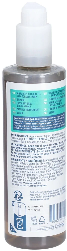 Faith In Nature Lavandų ir pelargonijų valomasis ir maitinamasis rankų gelis, 400 ml