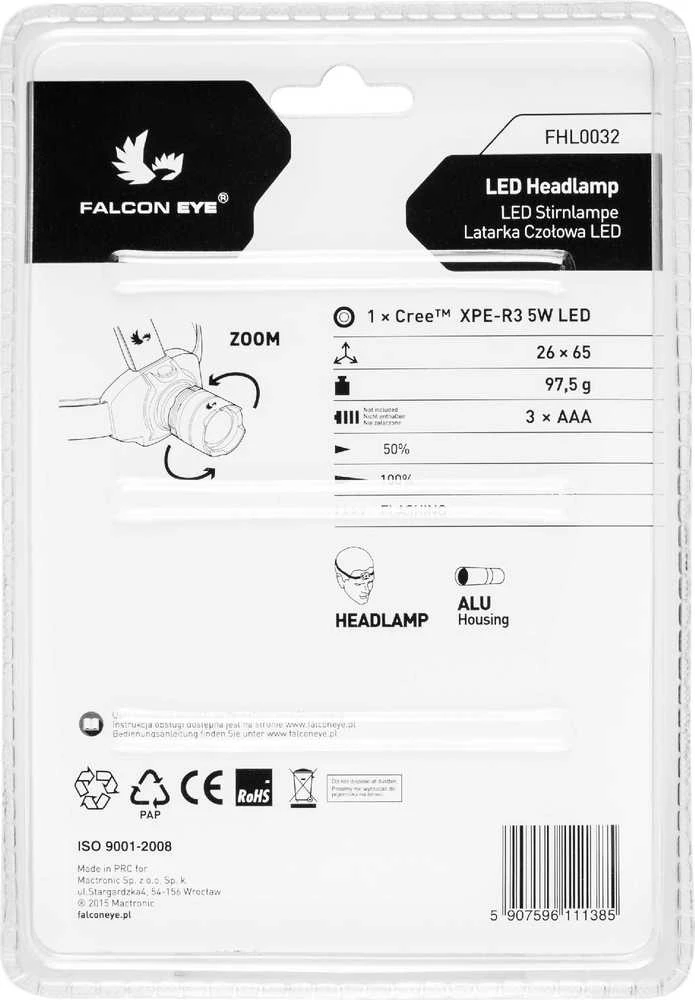 Mactronic Falcon Eye 180lm žibintuvėlis ant galvos su fokusavimo funkcija FLASH