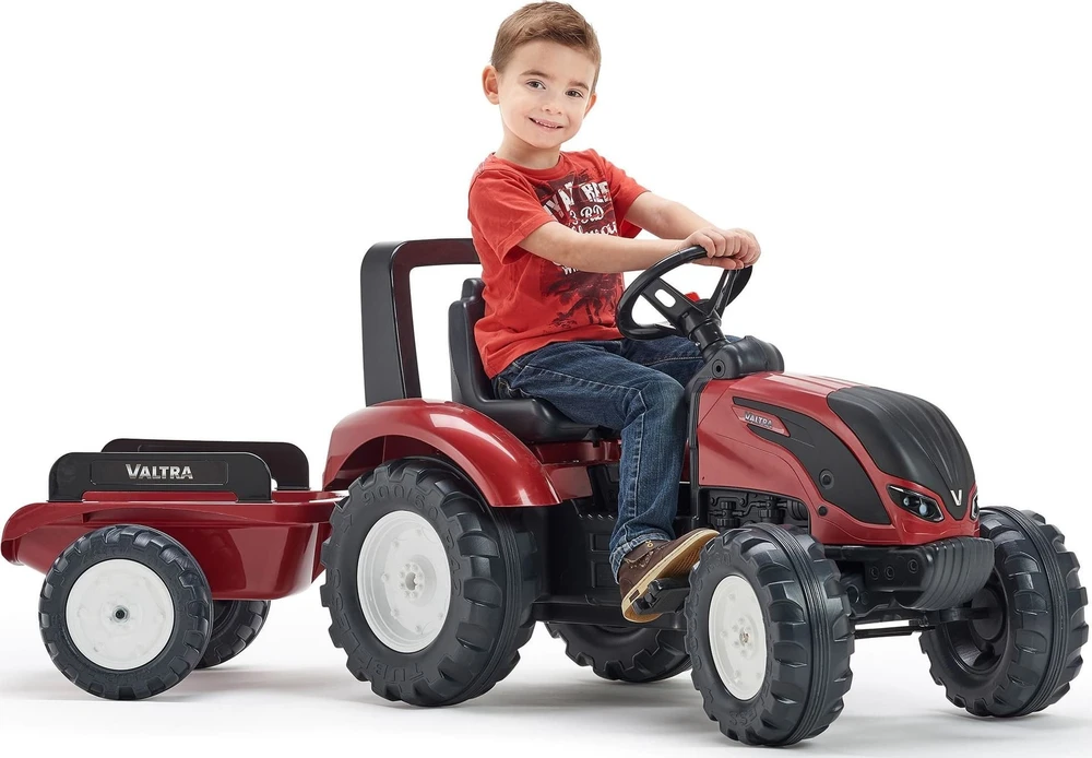 FALK Raudonasis Valtra S4 pedalinis traktorius su priekaba nuo 3 metų amžiaus