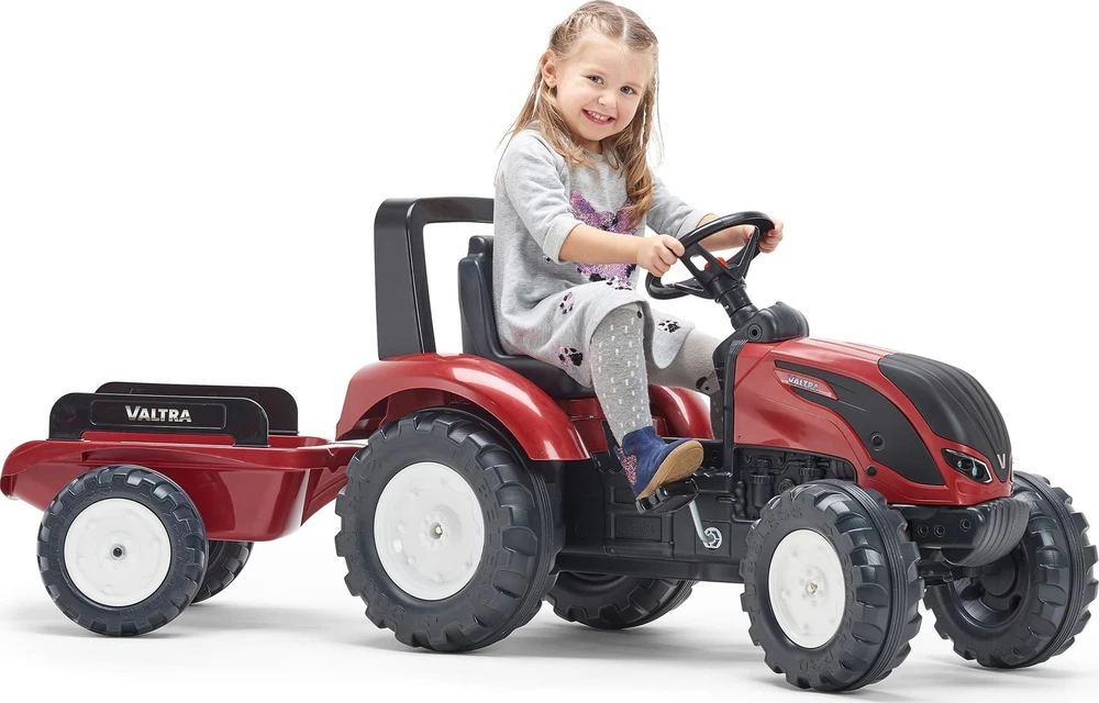 FALK Raudonasis Valtra S4 pedalinis traktorius su priekaba nuo 3 metų amžiaus